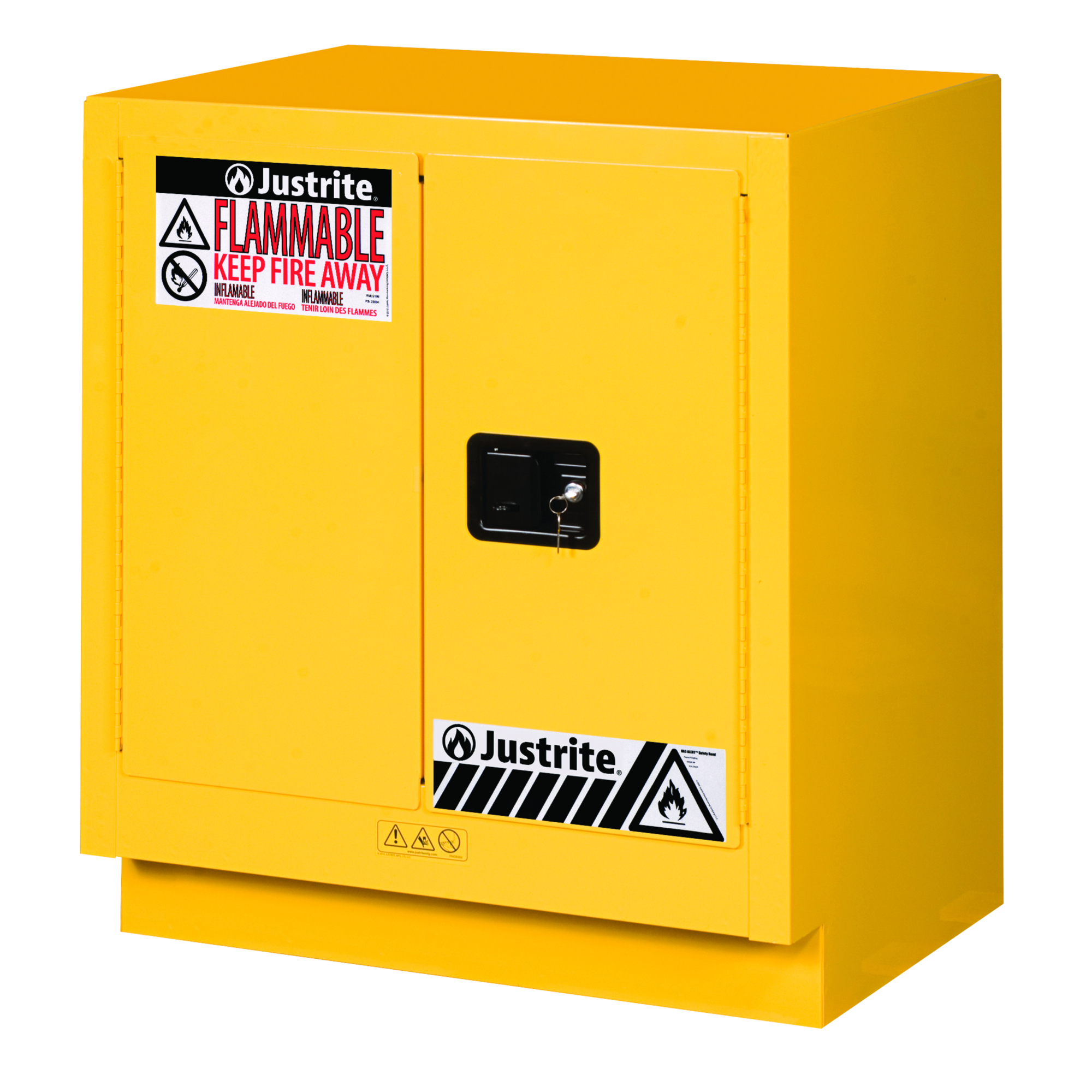 Justrite Flammable Safety Cabinet — 19 Gallon, 1 Shelf, 2 Self-Close Doors, Under Fume Hood, Yellow, Model# 883020